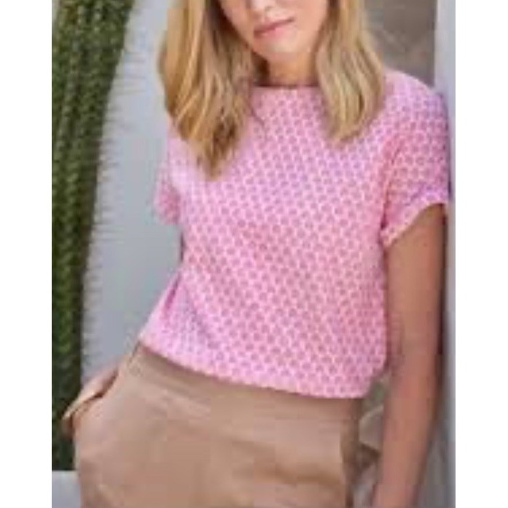 Pure Collection NWT Geometric Floral Short Sleeve T-Shirt Size 14 Coastal Cotton